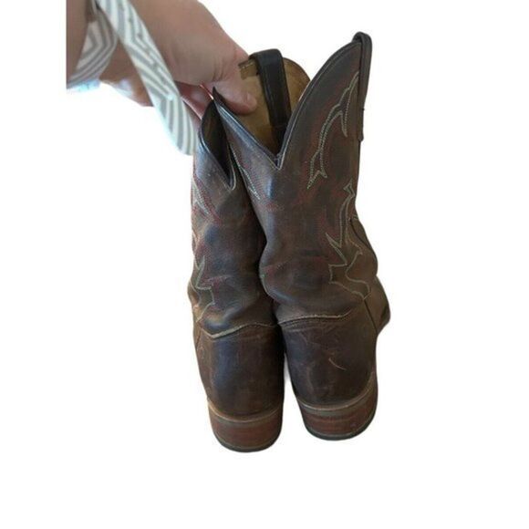 Double-H Folklore Brown Leather Roper Cowboy Work Boots DH3560 Made USA 9.5ee